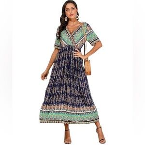 Strunt Boho Tribal Allover Print Overlap Collar Dress Multicolor Size 2XL